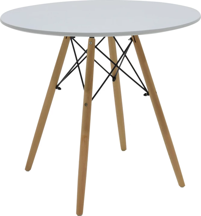 Set tavoline me karrige Julita-Caron, 5 pjesë, MDF e bardhë, këmbë natyrale, Φ80x73cm