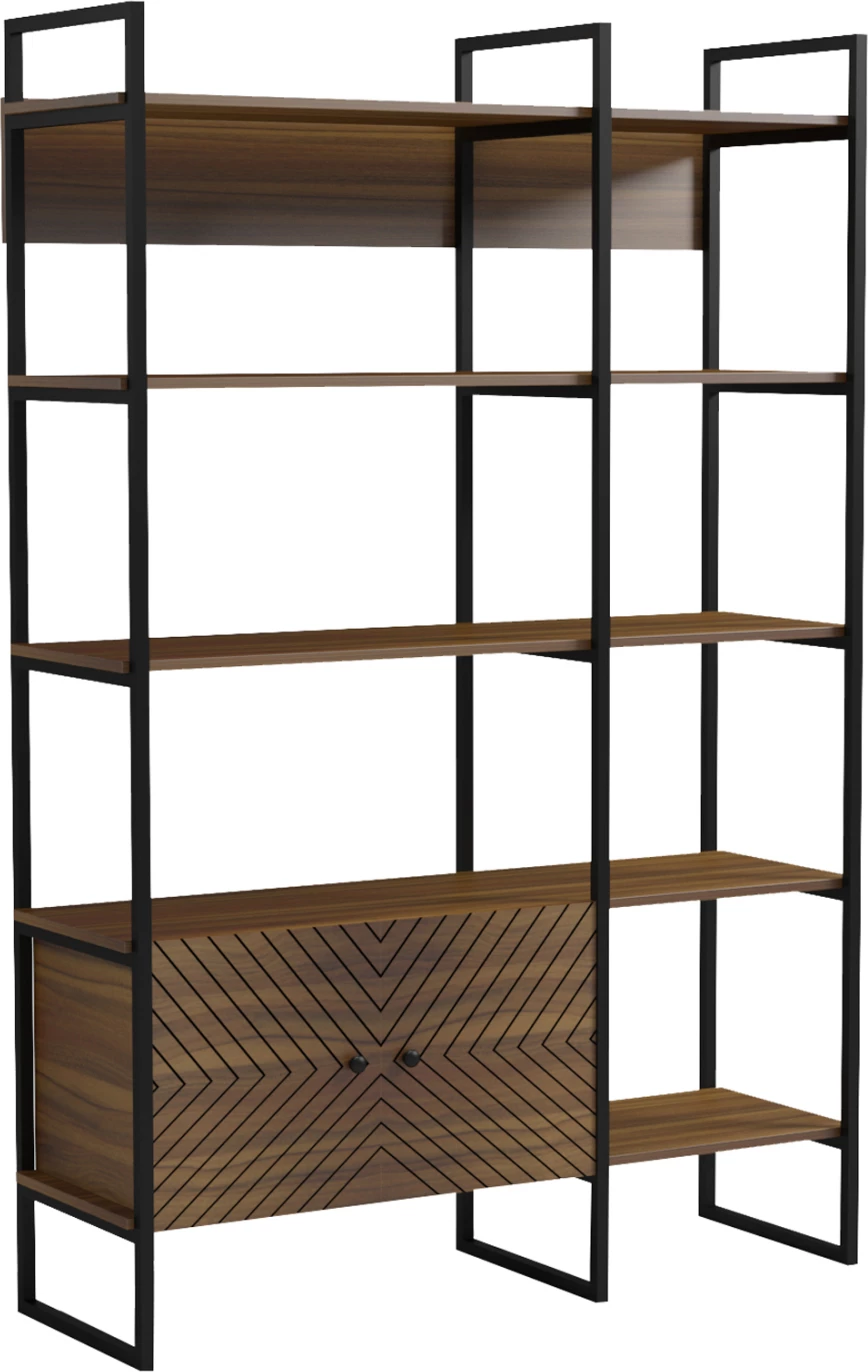 Raft NEZER, kornizë metali, melaminë ngjyrë arre, 120x35x180cm