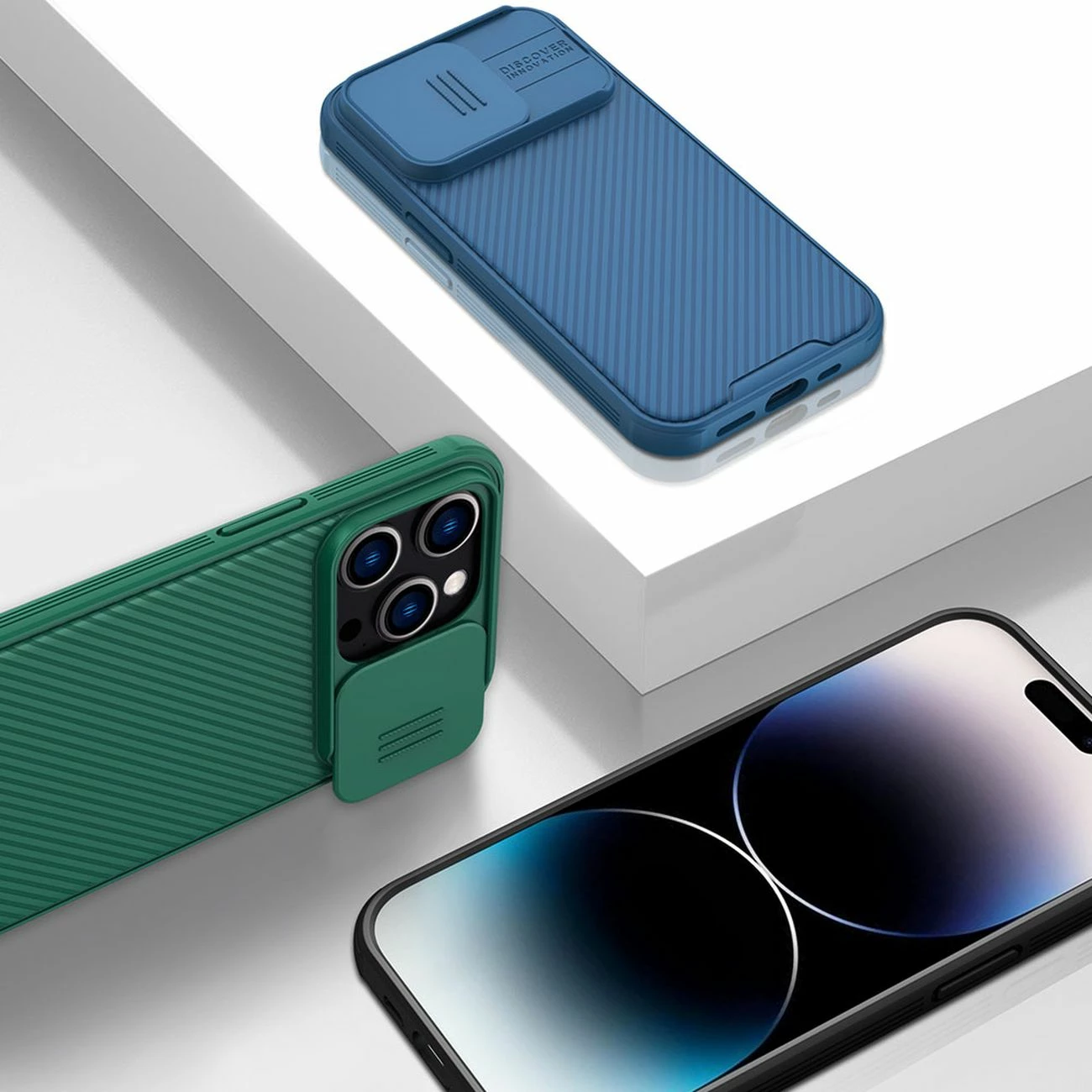 Mbështjellës Nillkin CamShield Pro për iPhone 14 Pro Max, me kapak kamere, Kaltër