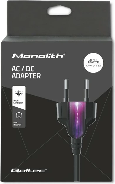 Furnizues energjie desktop Qoltec 50793, 72W, 24V, 3A, 5.5x2.5mm, me kabllo, zi