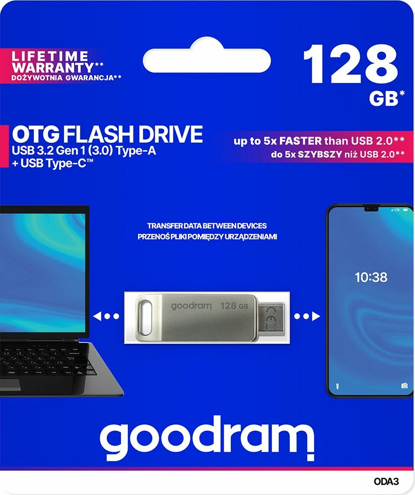 Pendrive GoodRam ODA3 ODA3-1280S0R11 128 GB USB 3.2 Gen 1 Type-A/Type-C, gri