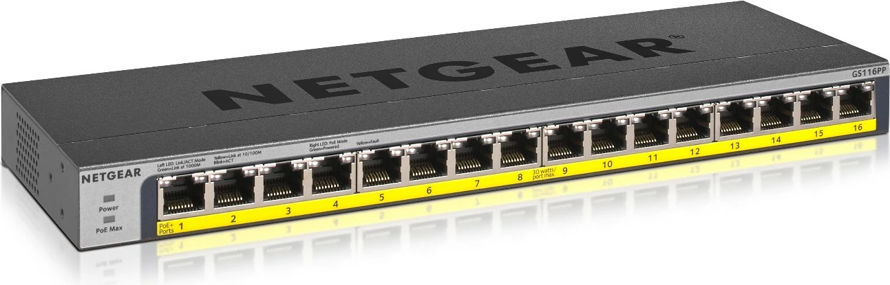 Switch NETGEAR GS116PP, Gigabit Ethernet, PoE, i zi