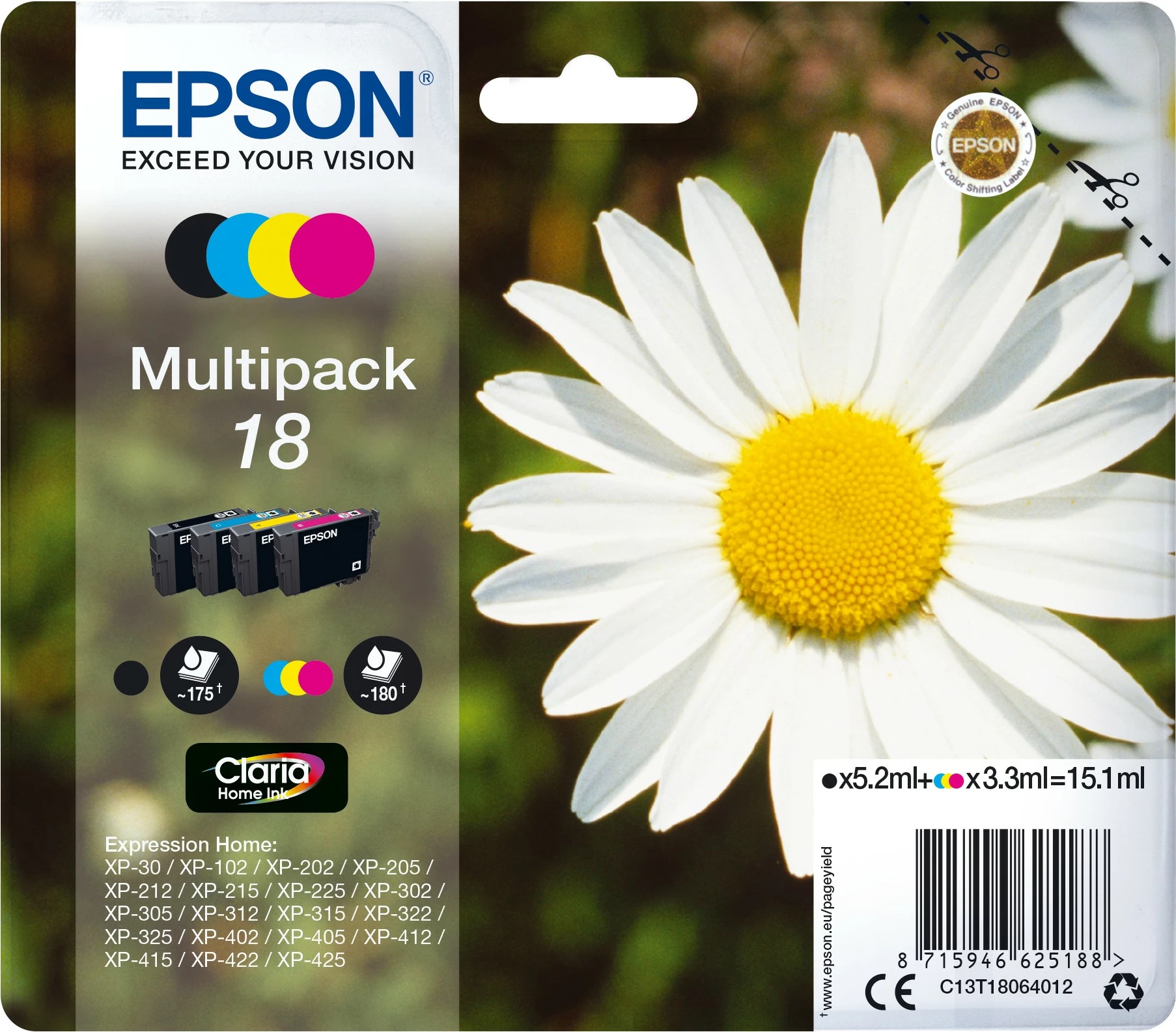 Toner Epson 18 Multipack Claria Home Ink, 4 ngjyra, standard, 5.2ml/3.3ml