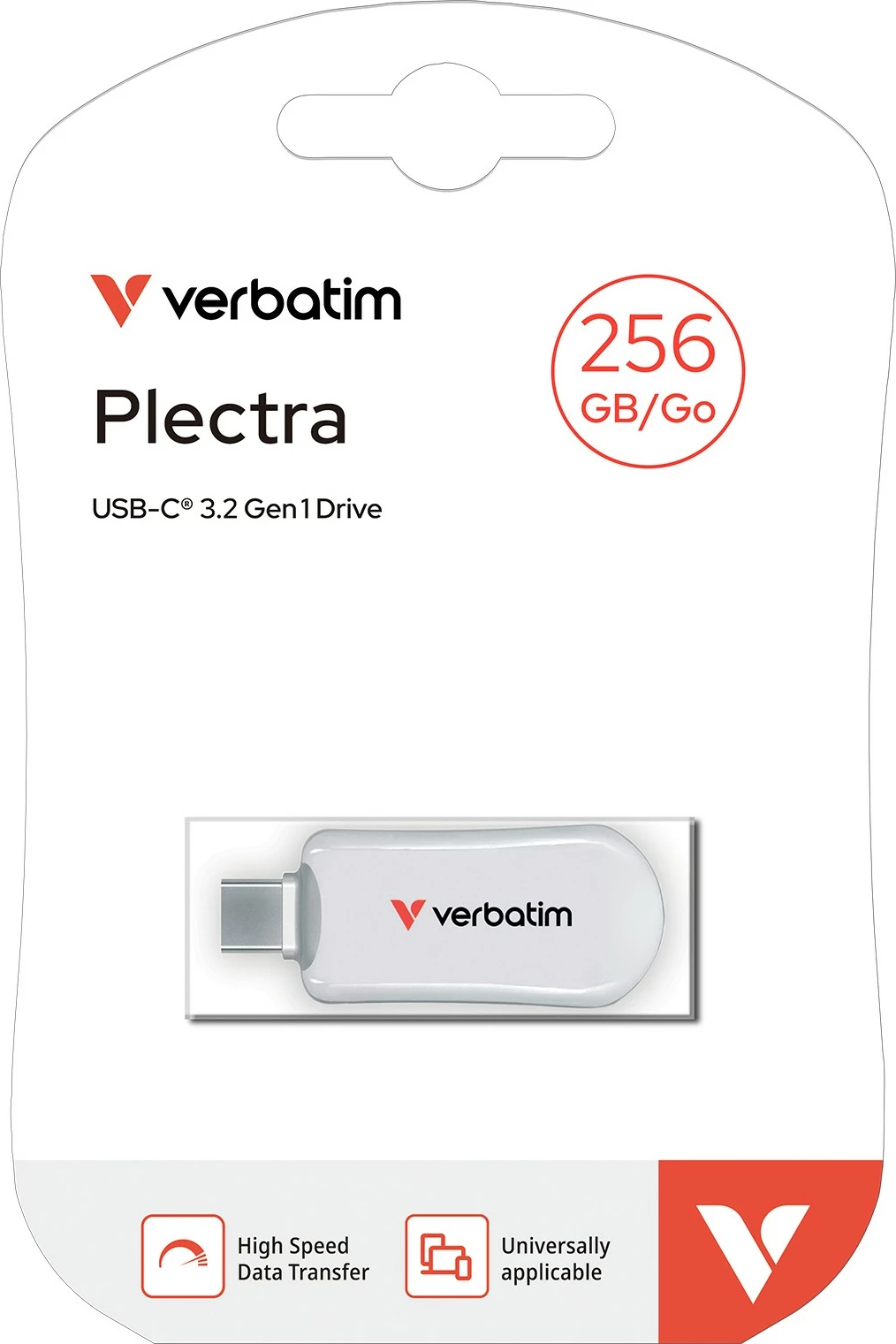 USB Verbatim Plectra 256GB, USB Type-C, 3.2 Gen 1, Bardhë