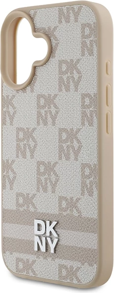 Mbështjellës DKNY për iPhone 16, Checkered Pattern & Printed Stripes, Rozë