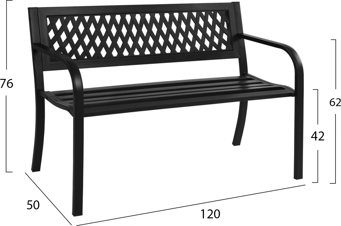 Bankë OCTAVIO FH5531, kornizë metalike, mbështetëse polipropileni, ngjyrë e zezë, 120x50x76 cm