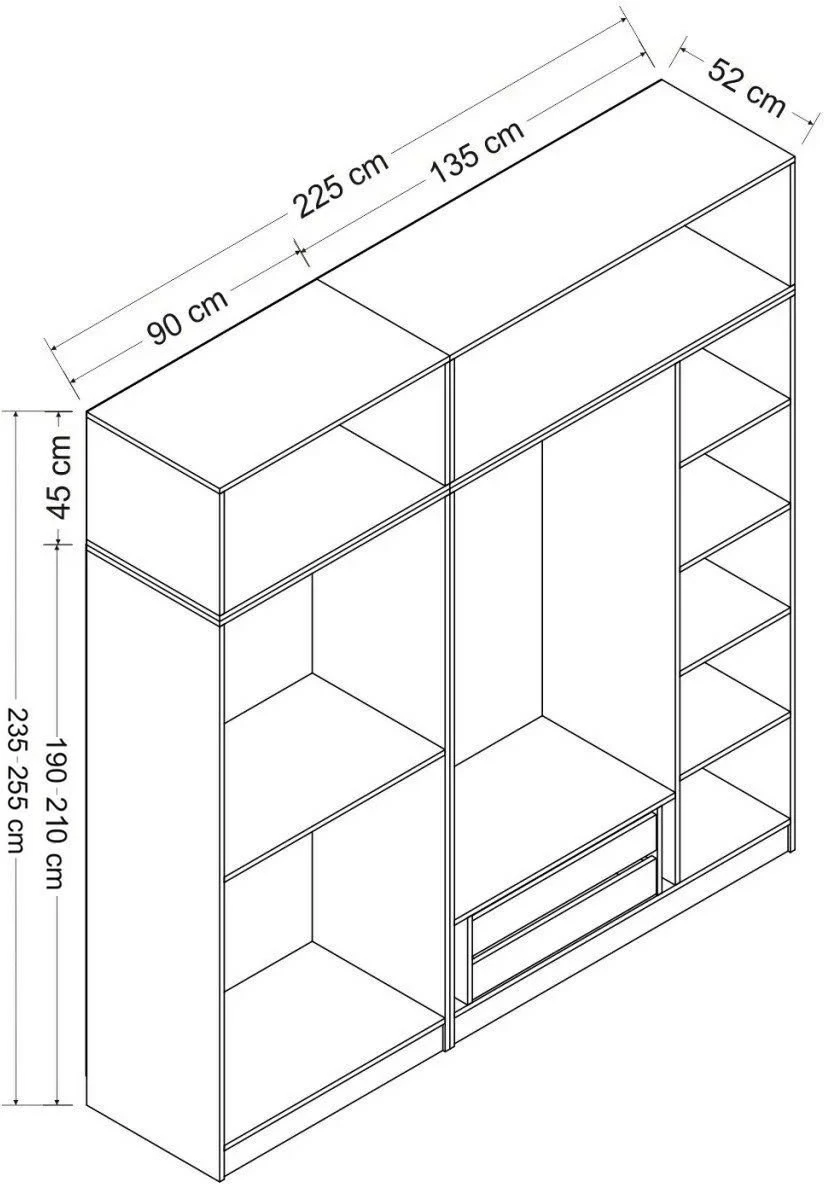 Dollap për dhomë gjumi, ngjyrë e bardhë, Skye Decor, 225x255x52 cm, 9 pjesë