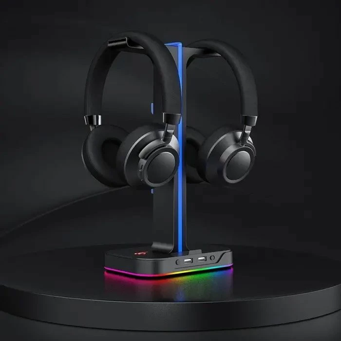 Mbajtës kufjesh HAVIT Gamenote TH650, dual, RGB LED, 2x USB, i zi