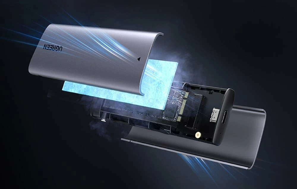 Kasë SSD Ugreen CM767 M.2 NVMe/SATA USB-C 3.2 Gen 2, argjendtë