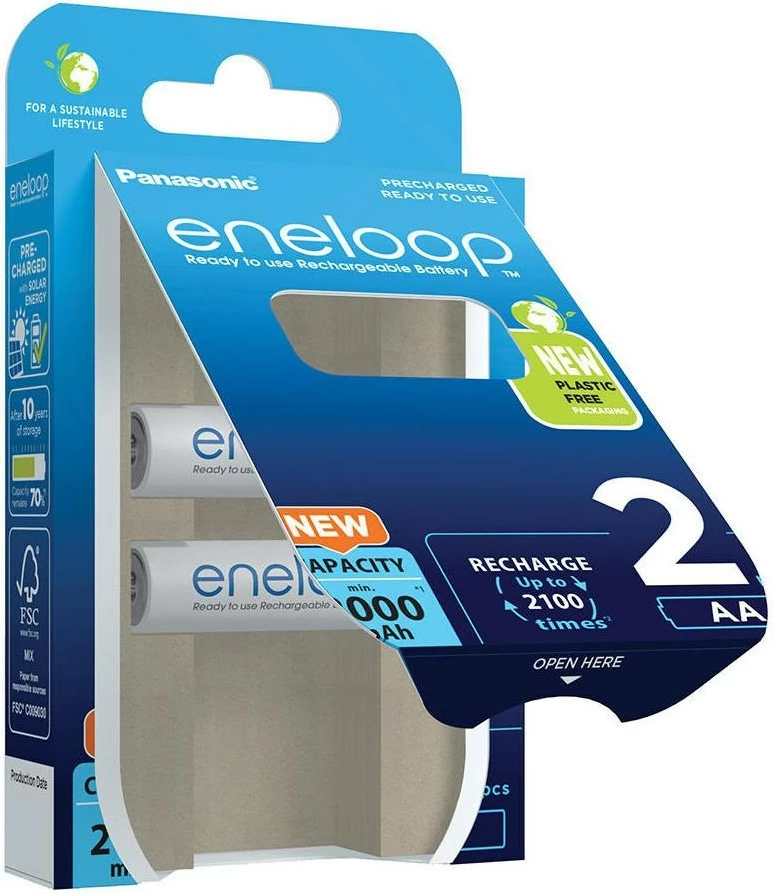 Bateri të rikarikueshme Panasonic Eneloop AA 2000 mAh, 2 copë, Bardhë