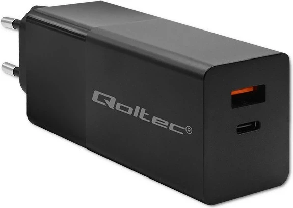 Karikues Qoltec GaN POWER PRO, 1xUSB type C, 1xUSB A, 100W, zi