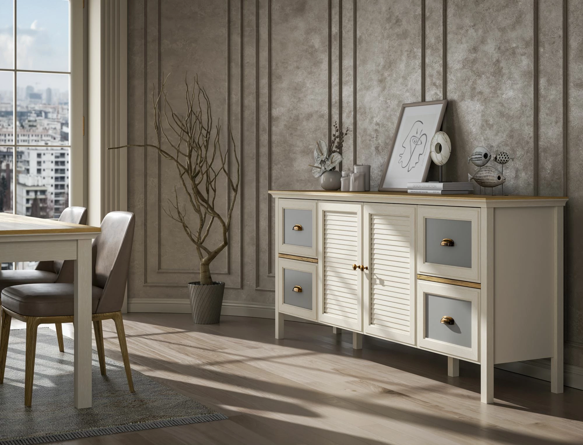 Konsol Skye Decor, krem, lis, gri, FRN-21010