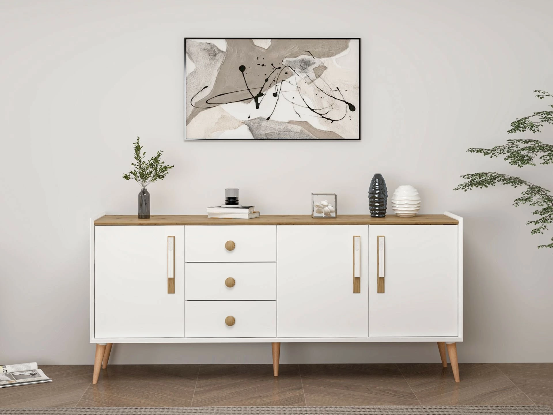 Konsol Skye Decor, Mitra, e bardhë