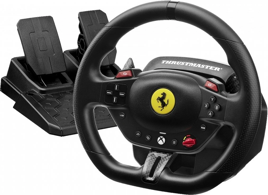 Timon garash me pedale, Thrustmaster T98 Ferrari 296 GTS 4460297, wireless 240° 15 butona 25.5 cm, për Xbox Series/One dhe PC, i zi