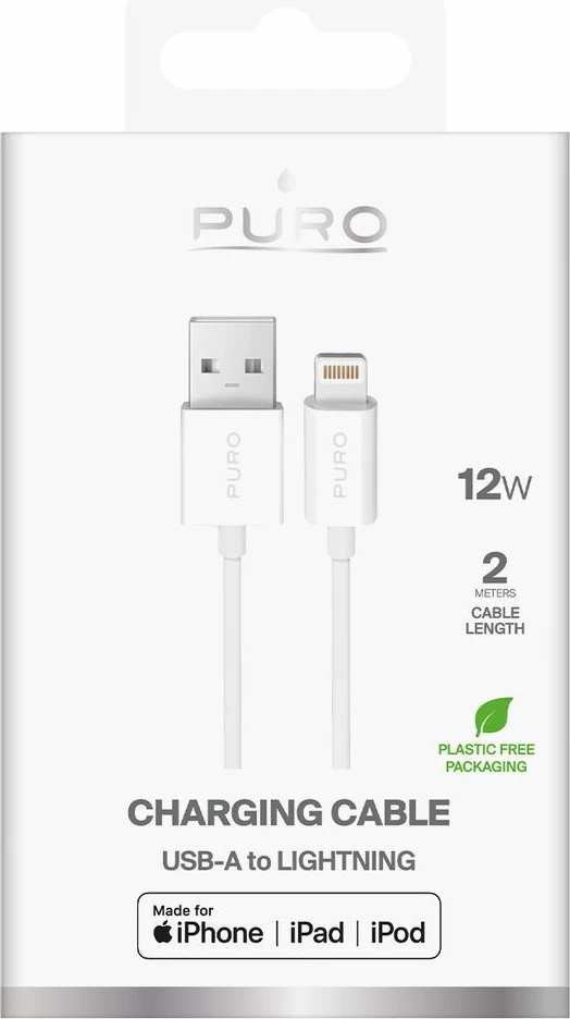 Kabllo Puro PUCAPLT12W2MTWHI, USB-A në Lightning, 2m, e bardhë