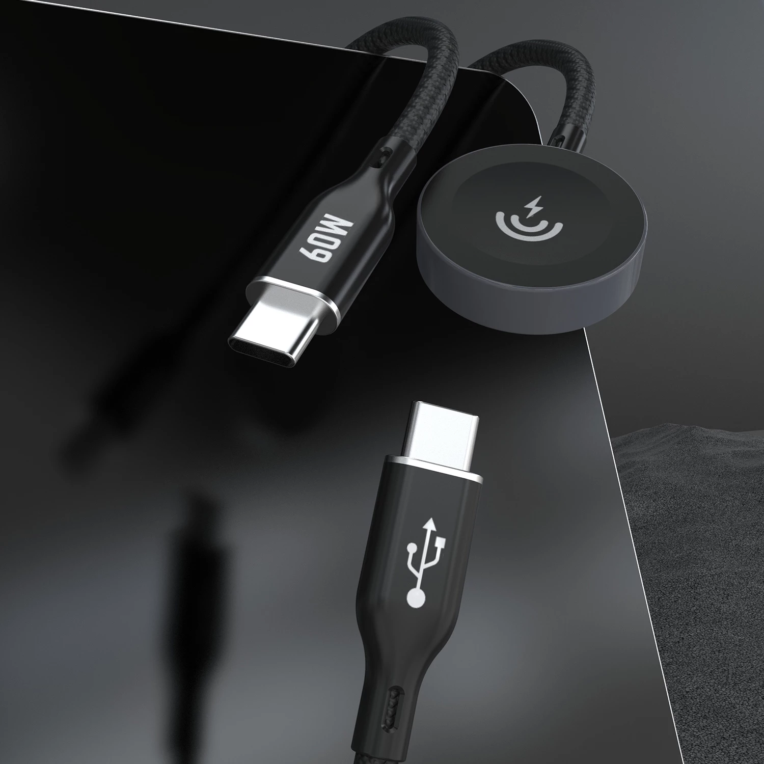 Kabllo karikimi 2-në-1 Dudao A12MaxC, 60W PD, për Apple Watch/USB-C, e zezë