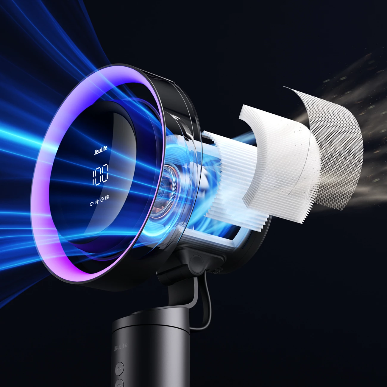 Ventilator tavoline Jisulife Table Fan Pro3, 10000mAh, me filtër ajri, USB-C, Gri e errët