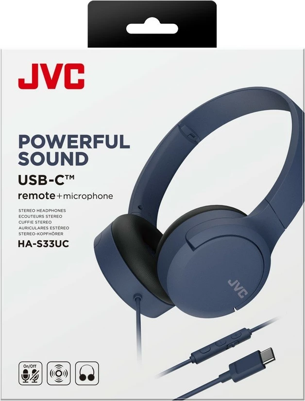 Kufje JVC HA-S33UC USB-C me mikrofon, kontroll zëri, on-ear, blu