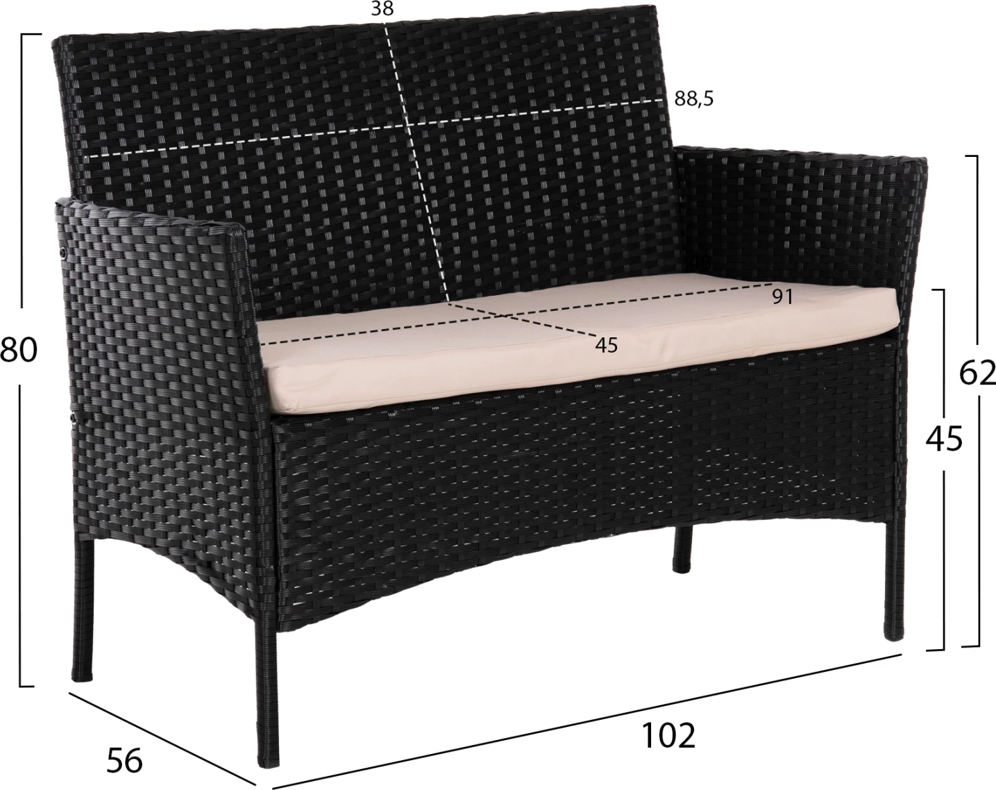 Set ulëse për kopsht STASIA FH6089.01, 4 pjesë, e zezë/bezhë