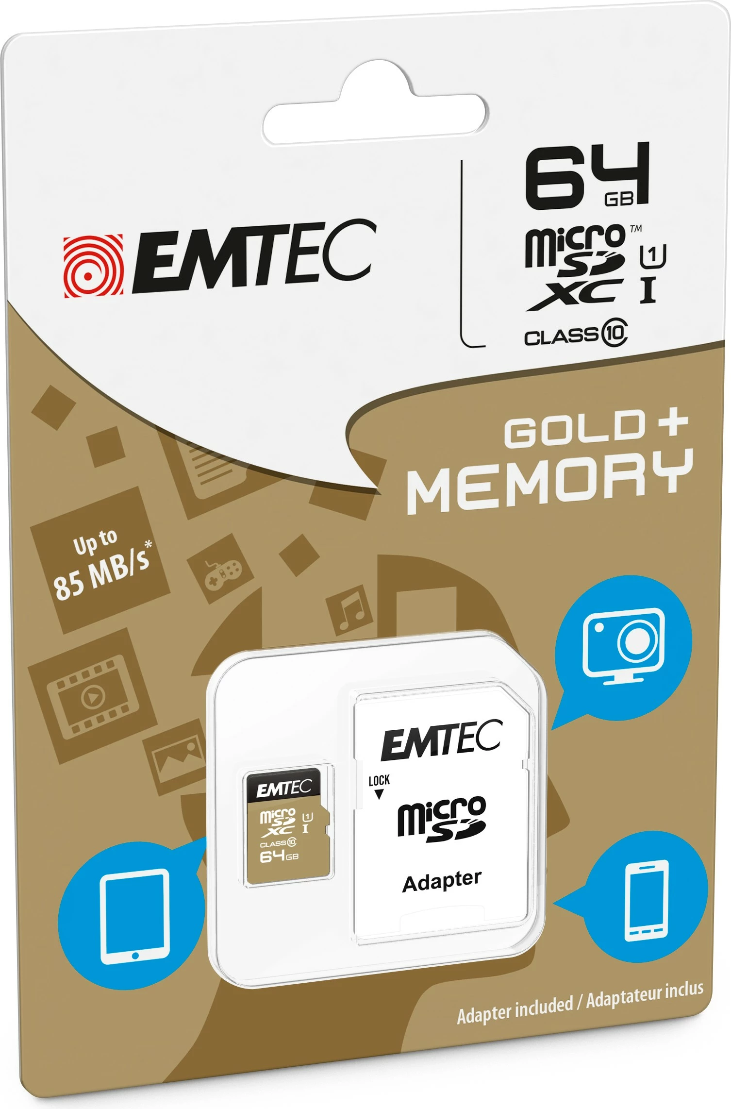 Kartelë memorie EMTEC microSDXC 64GB Class 10, e zezë/ari