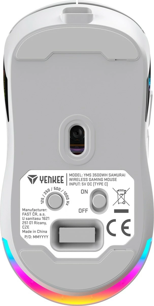 Maus gaming YENKEE SAMURAI YMS 3500WH, wireless/USB-C, RGB, i bardhë