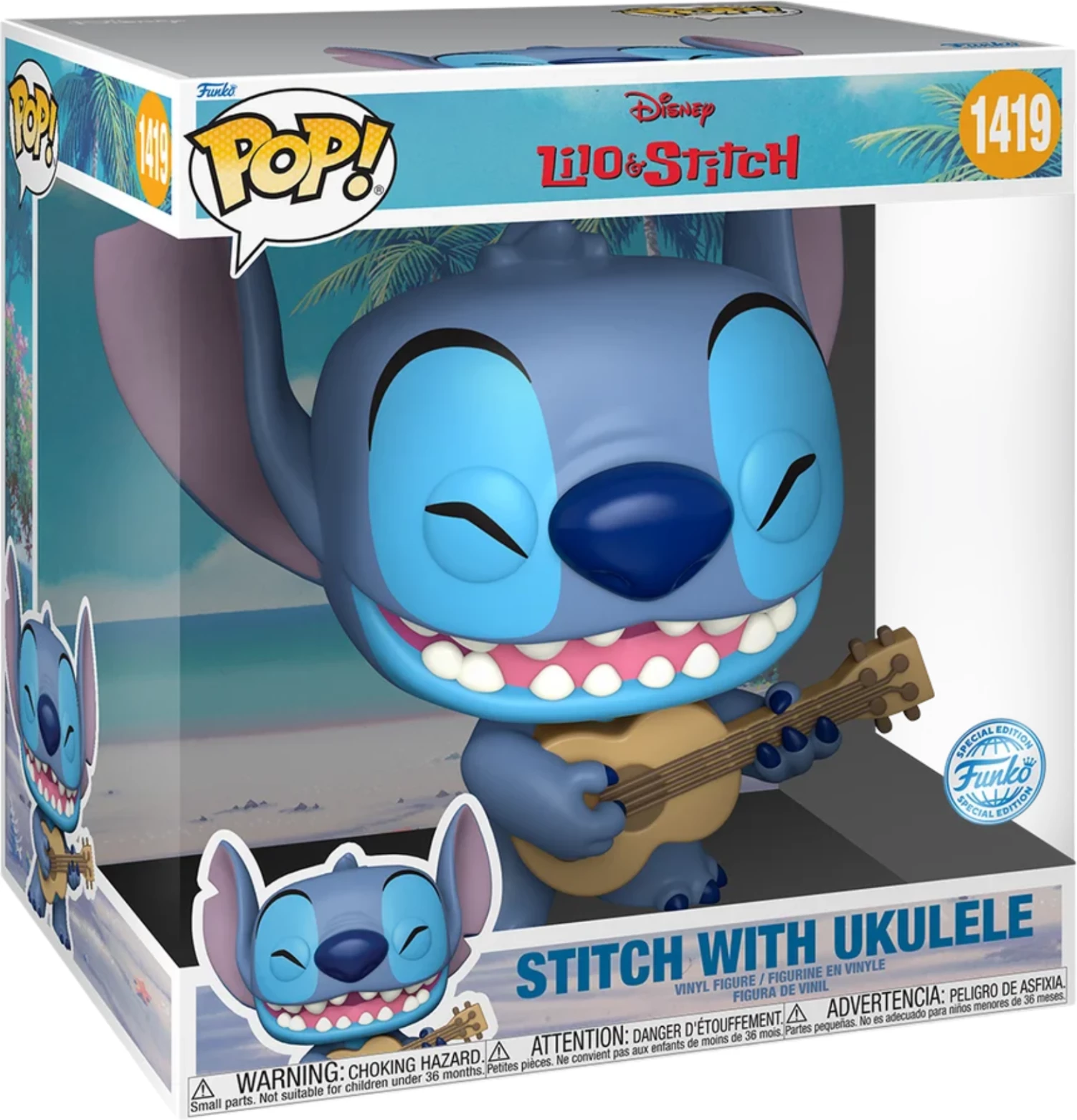 Figurinë Funko Pop Jumbo Disney Stitch me ukulele