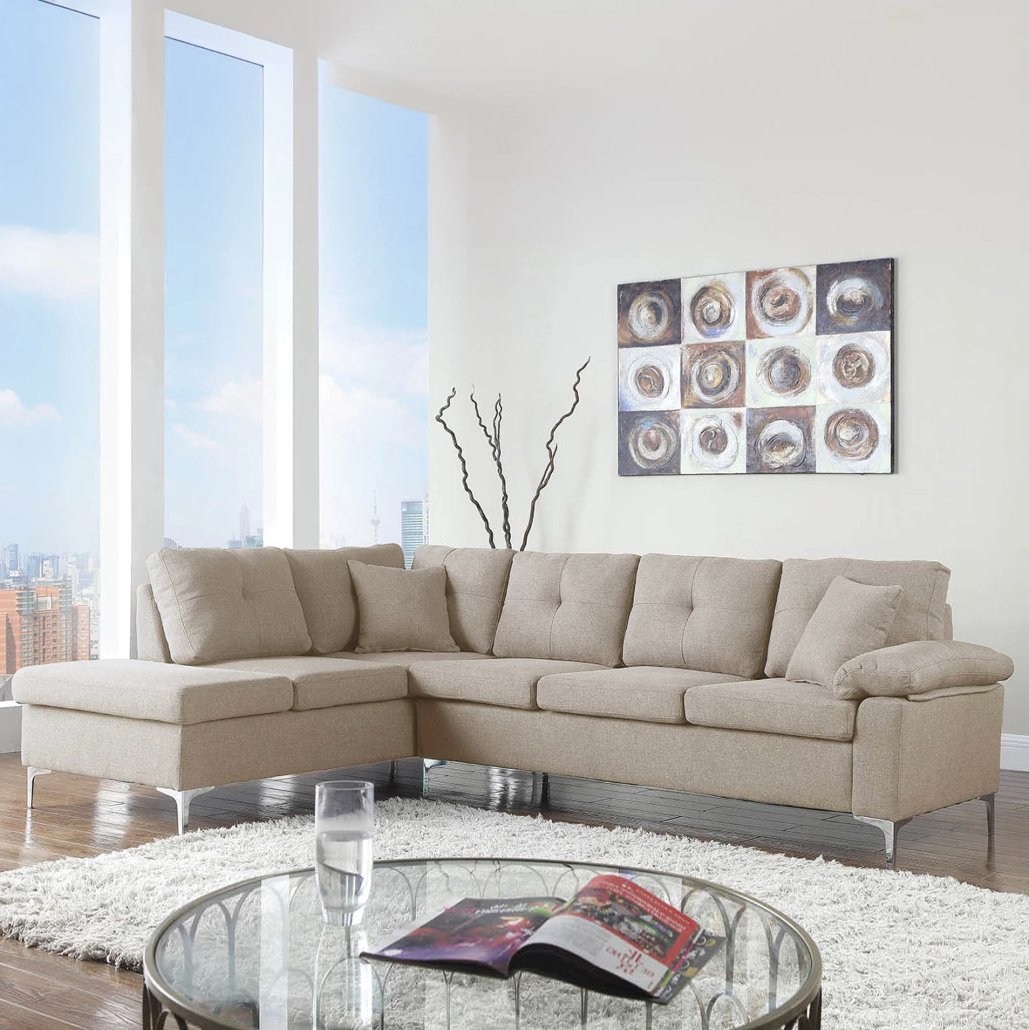 Këndore e majtë FH3086L, bezhë, 282x197x90 cm