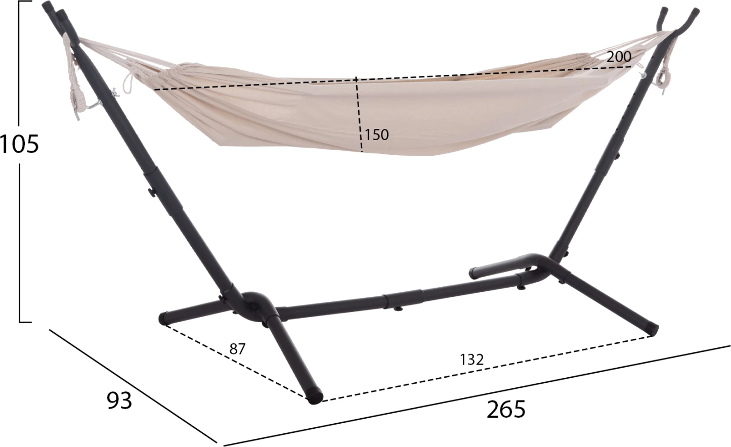 Hamake CRAVE, kornizë metalike antracit, pëlhurë bezhë, 265x93x105cm