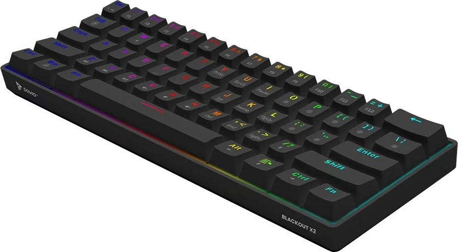 Tastierë mekanike gaming Savio BLACKOUT X2 BROWN, 60%, RGB, QWERTY UK, me kabllo