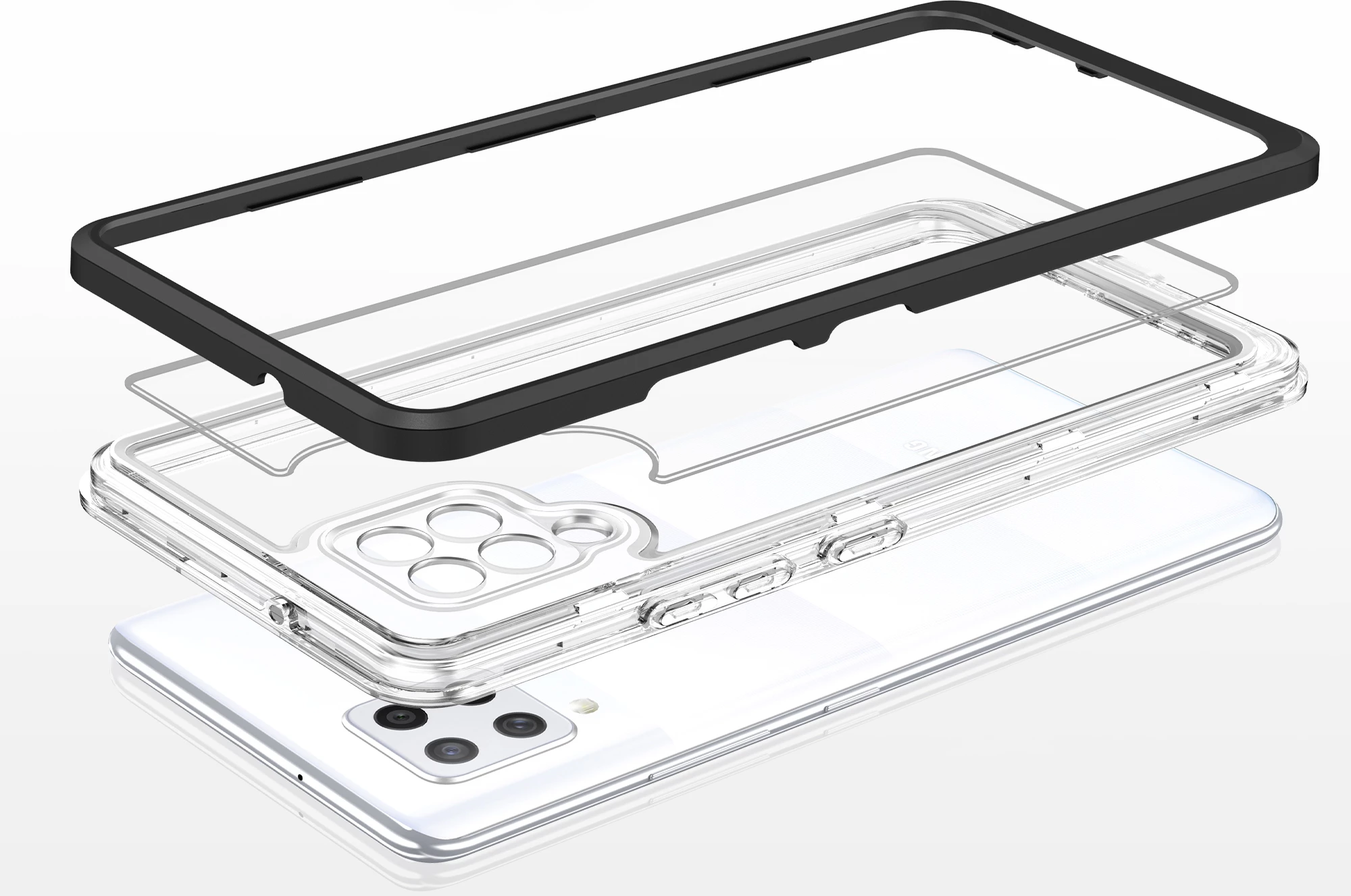 Mbështjellës Hurtel Hybrid Armor Clear 3in1 për Samsung Galaxy A42 5G, i zi/transparente