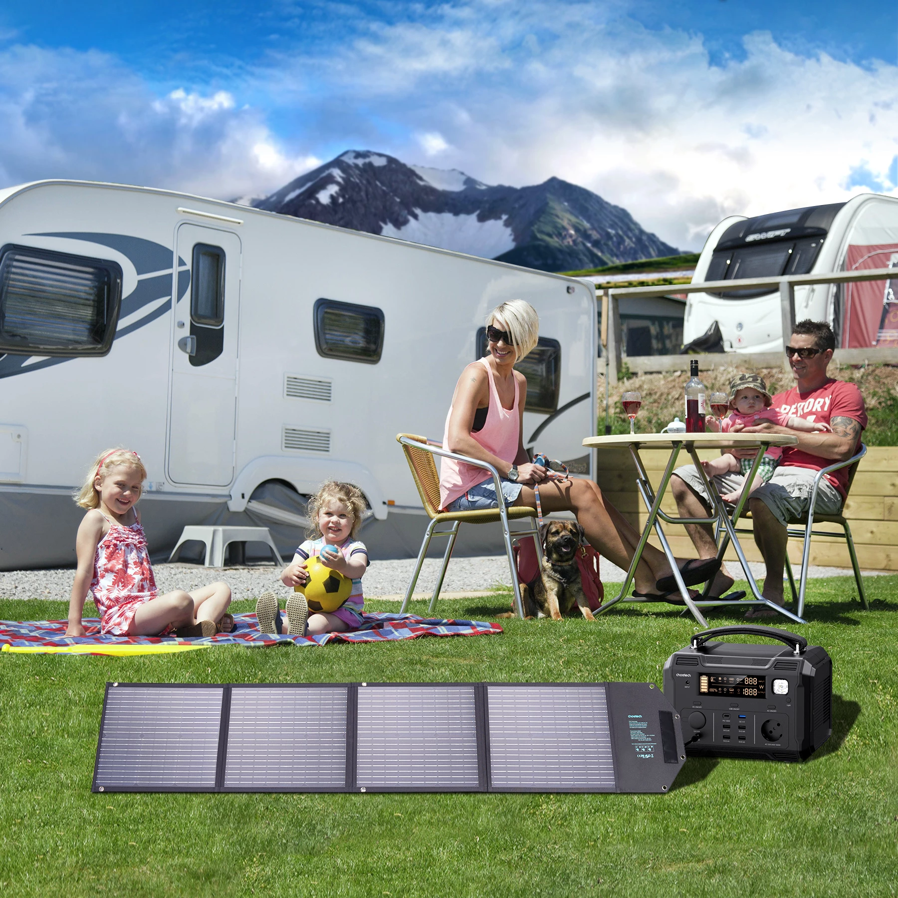 Karikues diellor i palosshëm Choetech SC009-V2, 100W, 2x USB-A, USB-C, i zi