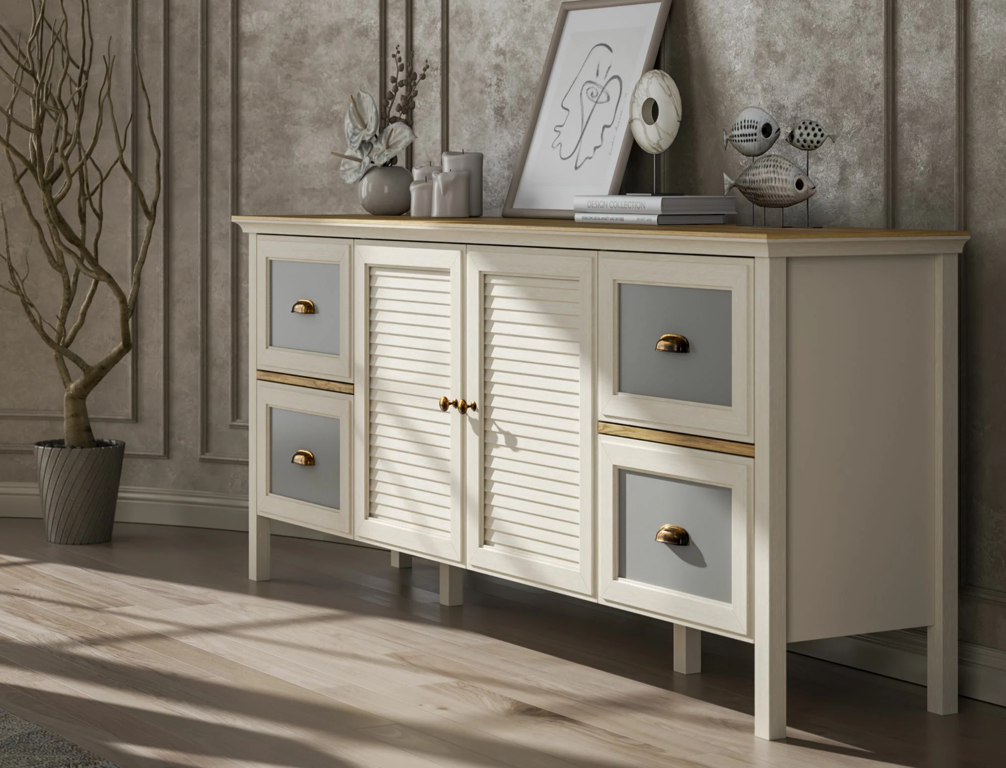 Konsol Skye Decor, krem, lis, gri, FRN-21010