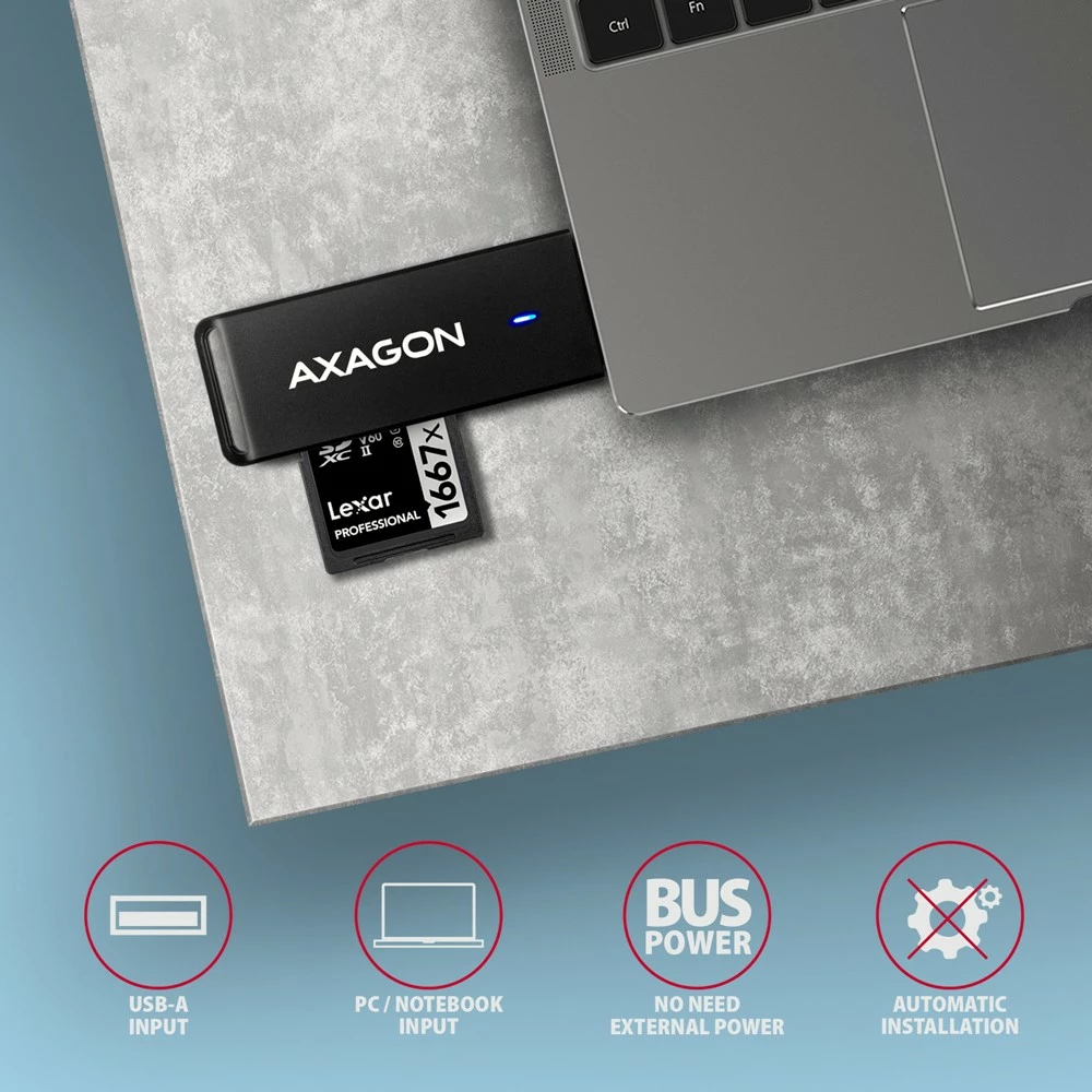 Lexues kartelash AXAGON CRE-S2N, USB 3.2 Gen 1, 2 slote SD/microSD, i zi