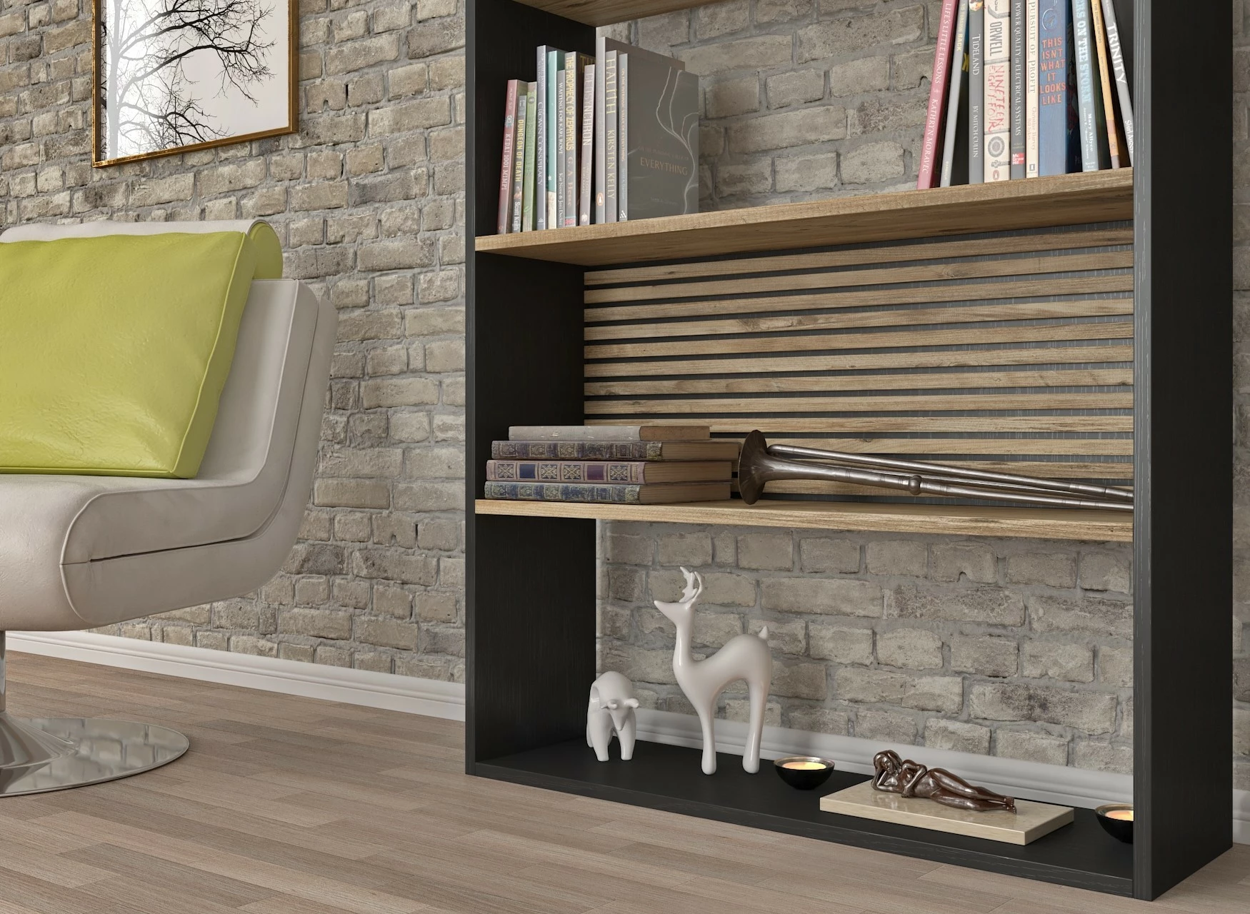 Raft librash Hanah Home, FRN-9013, ngjyrë druri, e zezë, Atlantic Pine, 90x180x25cm