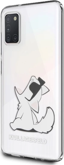 Mbështjellës Karl Lagerfeld KLHCA31CFNRC për Samsung Galaxy A31, transparent Choupette Fun