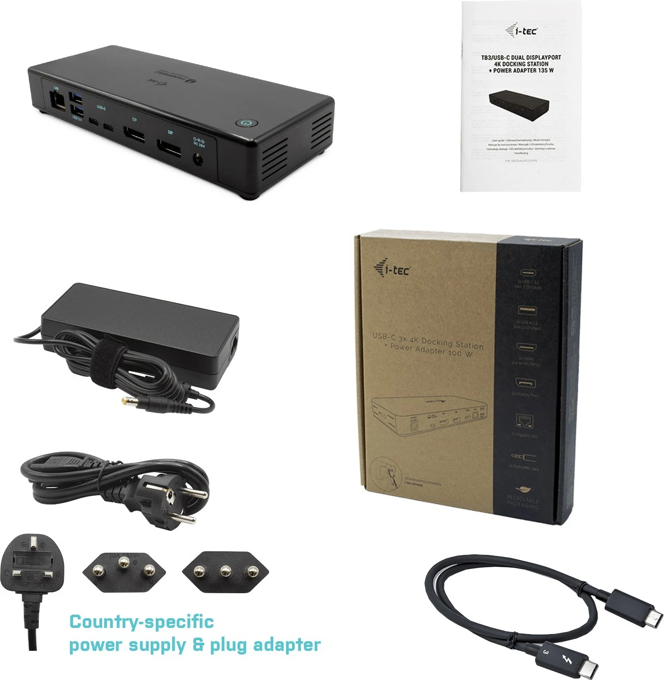 Docking station I-Tec Thunderbolt 3/USB-C Dual DisplayPort 4K, 85W, e zezë