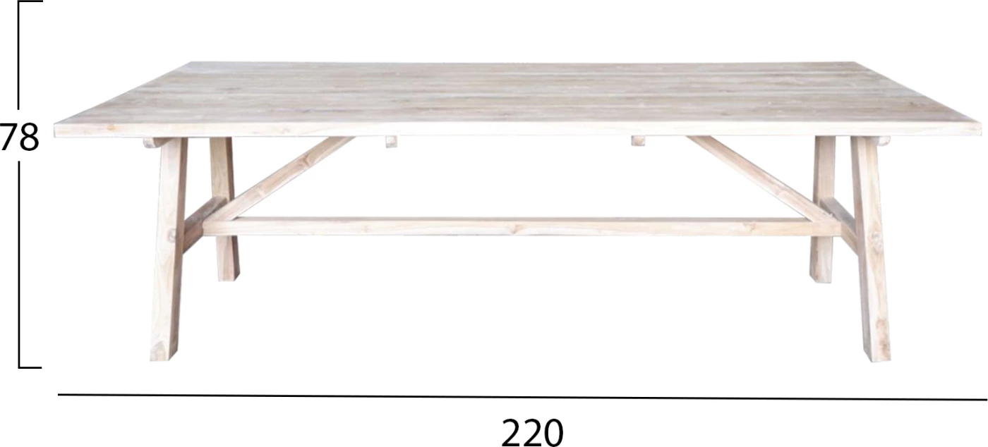 Tavolinë ngrënieje GROOVE, dru teak, ngjyrë natyrale, 220x100x78cm