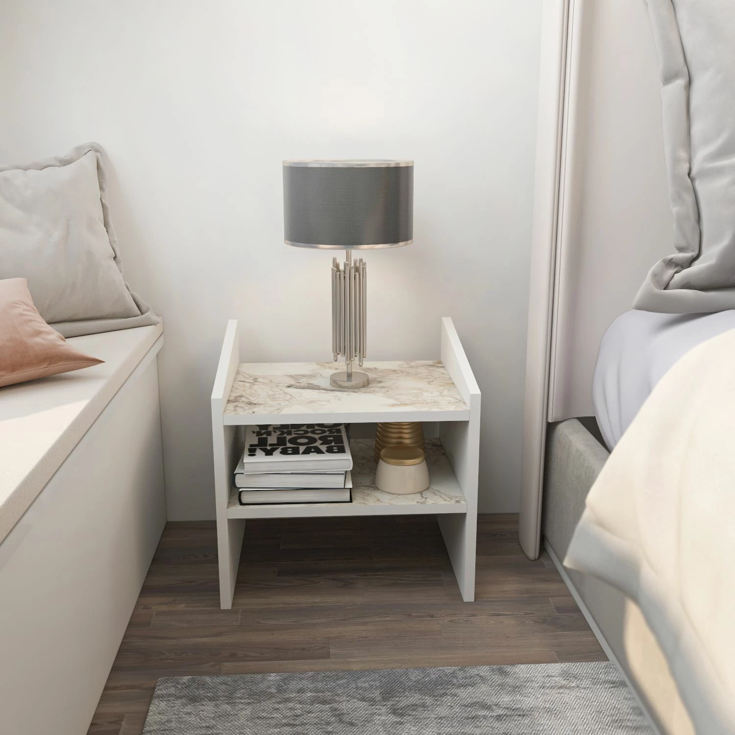 Komodinë nate Skye Decor, Adin, e bardhë, Ephesus