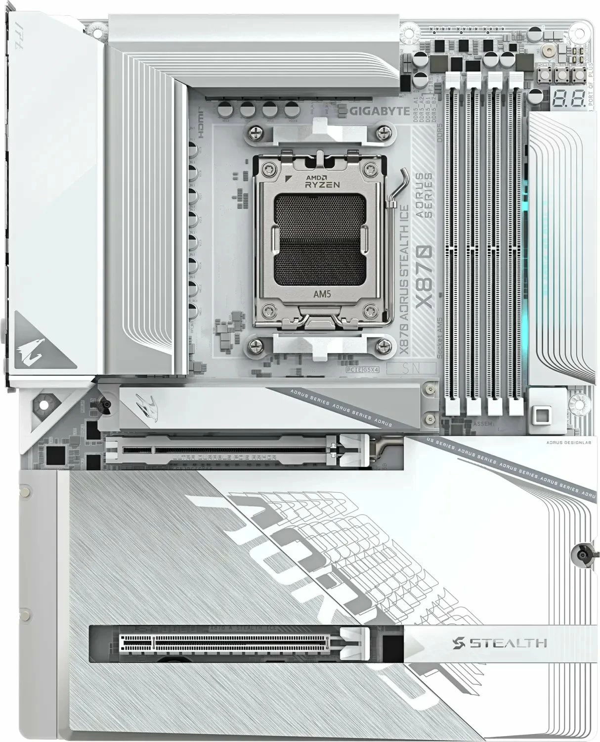 Pllakë amë Gigabyte X870 AORUS STEALTH ICE, ATX, DDR5 deri 256GB, Wi‑Fi 7, e bardhë