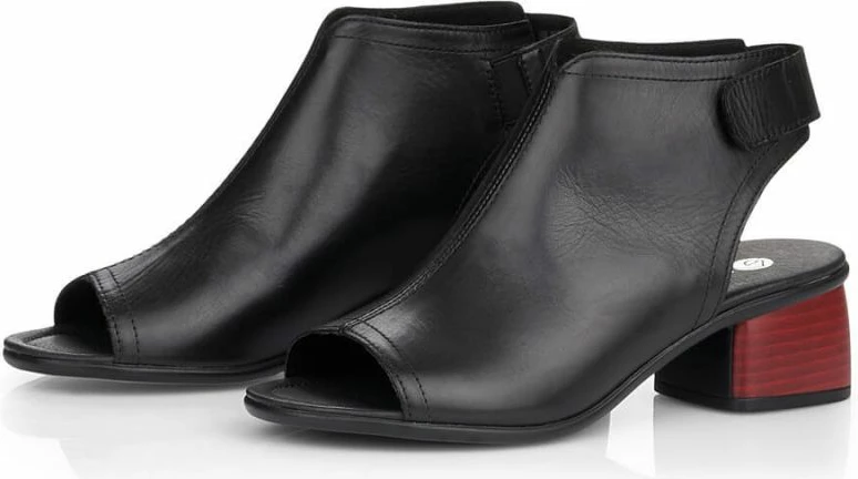 Sandale të rehatshme prej lëkure Rieker për femra, të zeza