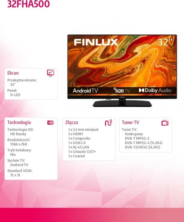 Televizor LED Finlux 32FHA500, 32", Android TV, HD Ready, i zi