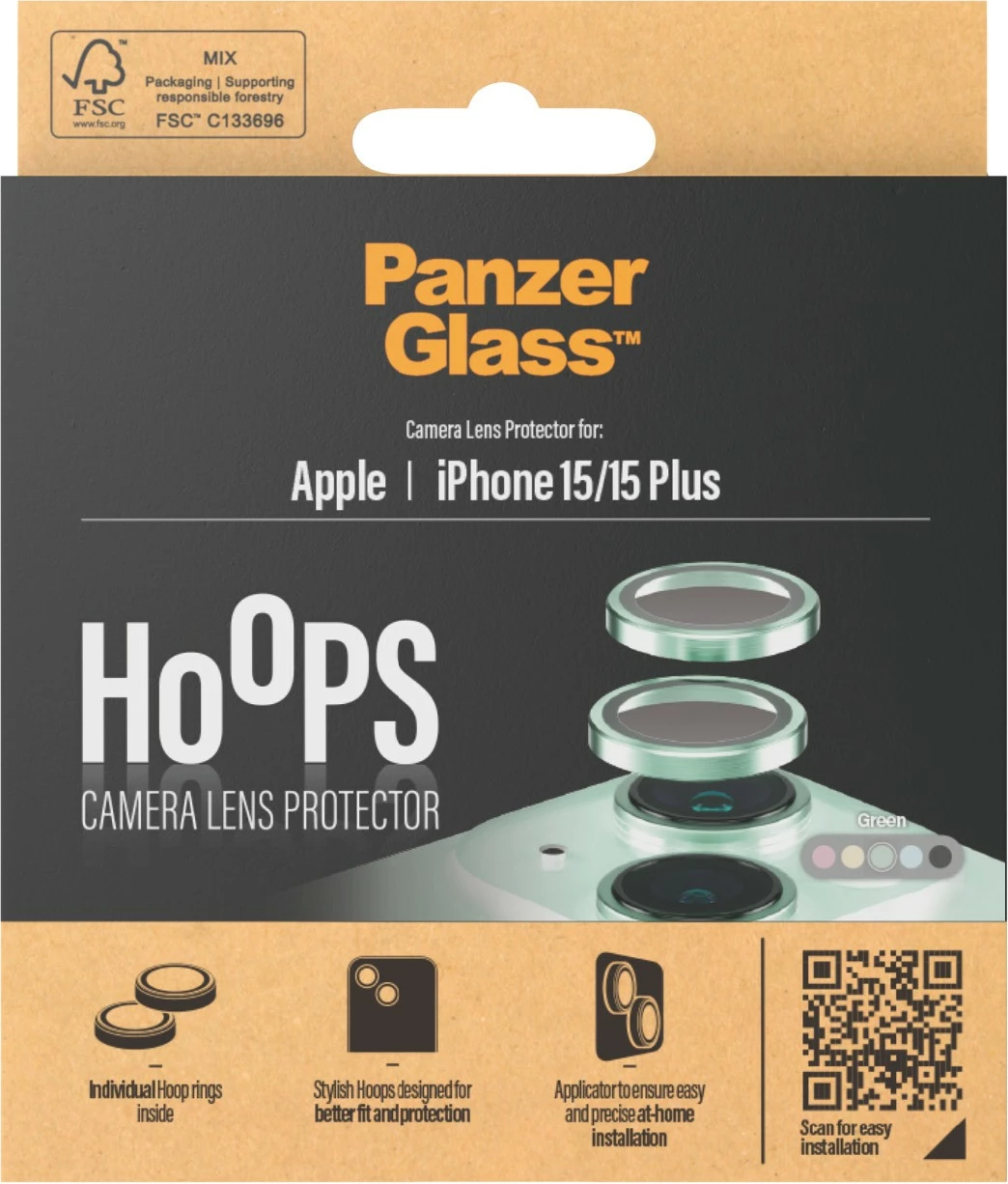 Mbrojtës kamere PanzerGlass Hoops për iPhone 15/15 Plus, e gjelbër