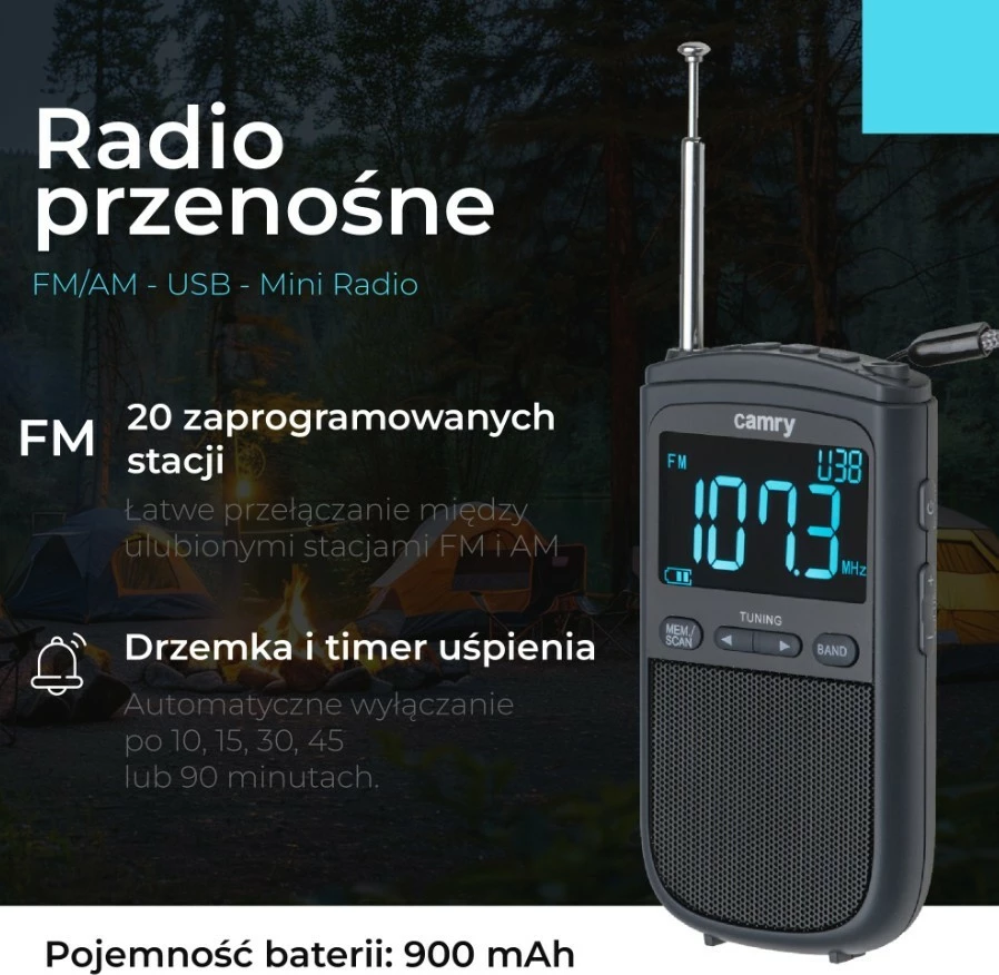 Radio portabile Camry CR1905, FM/AM, ekran LCD, USB-C, e zezë
