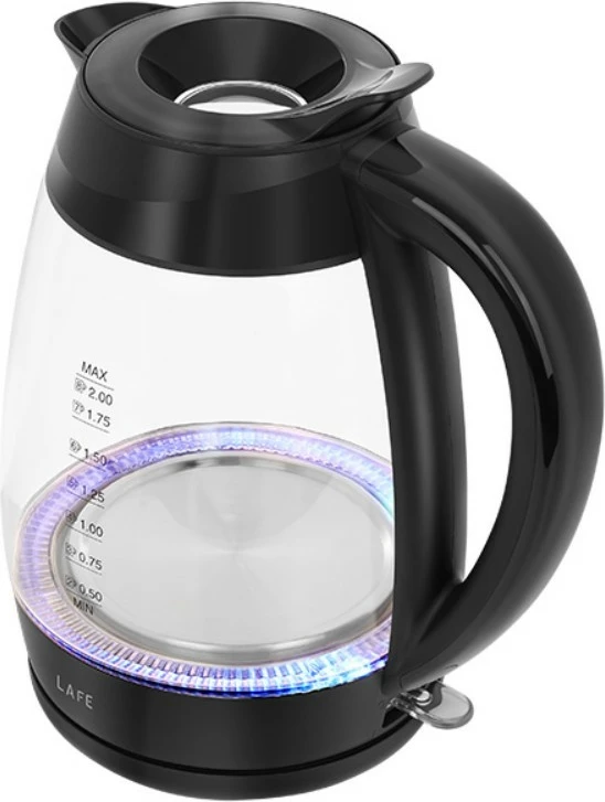 Zierëse uji elektrike Lafe Essential XL LAFCZA47573 2L 2200W xhami tregues niveli me ndriçim filtër sedimenti bazë rrotulluese, e zezë/transparente