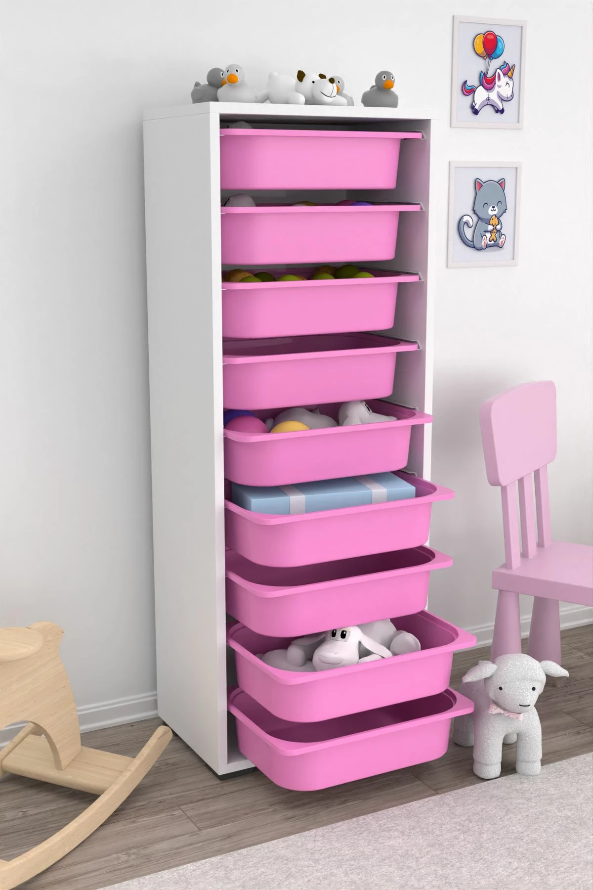 Dollap multifunksional Hanah Home, Zola 9N, i bardhë, rozë