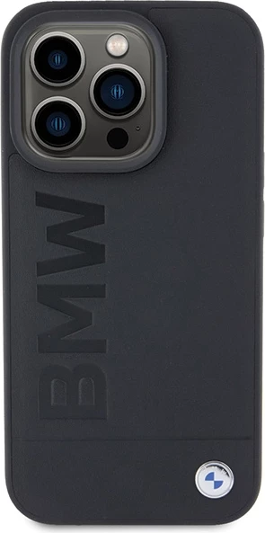Mbështjellës BMW Leather Hot Stamp MagSafe për iPhone 15 Pro, i zi