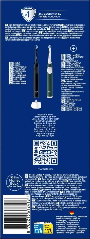 Furçë dhëmbësh elektrike Oral-B iO Series 2, 2 doreza, 2 koka, Night Black/Forest Green