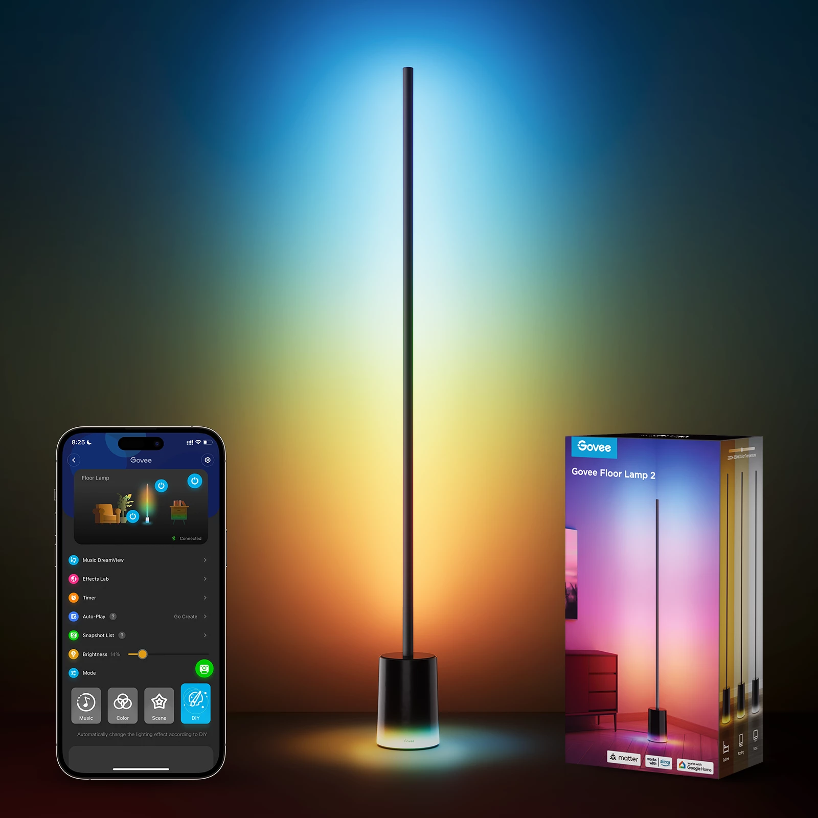 Lampë dyshemeje smart Govee Floor Lamp 2 RGBICWW, E zezë