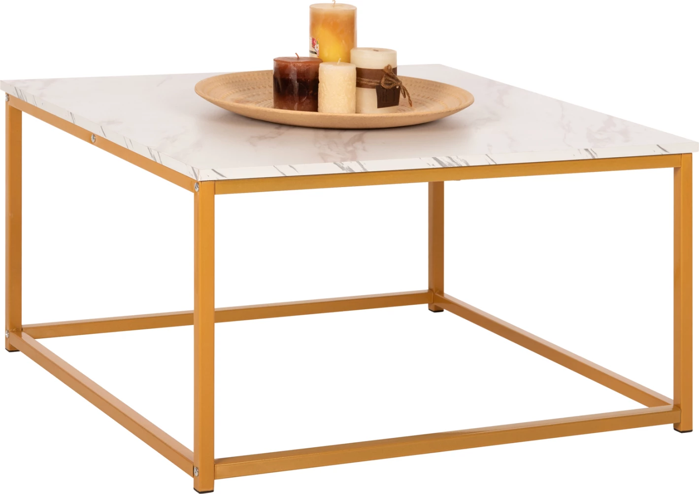 Tavolinë kafeje BRAYLEN FH8942.11 pamje mermeri të bardhë-bazë ari 75x75x43Hcm