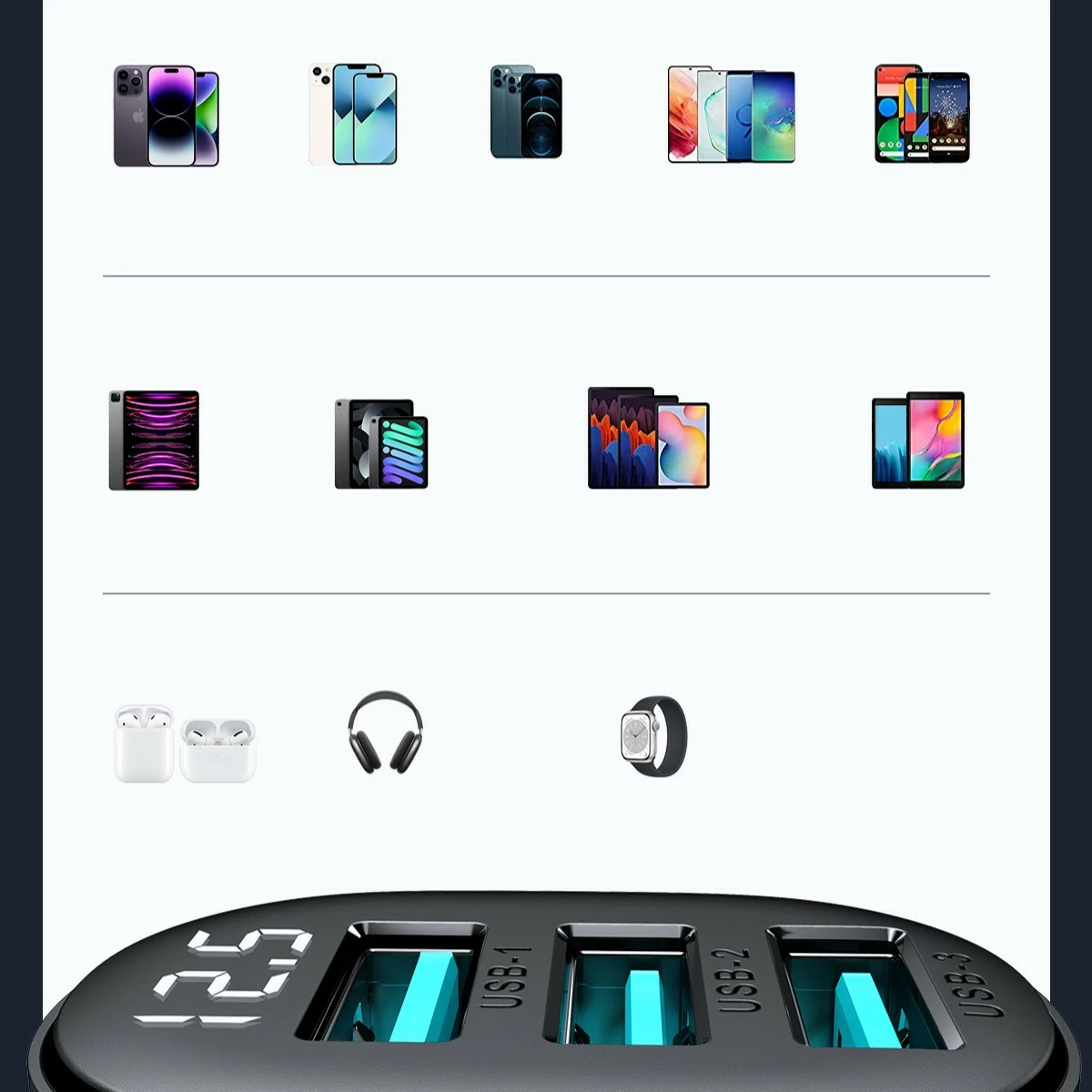 Karikues veture Joyroom JR-CCD03, 3x USB-A, 3.4A, me ekran, zi